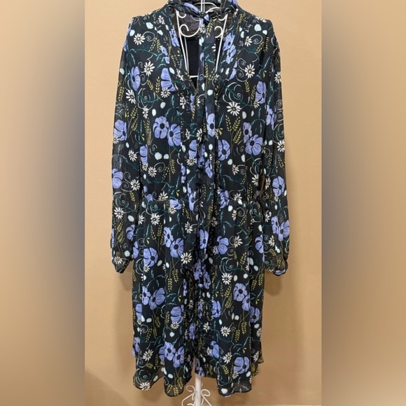 Banana Republic Dresses & Skirts - Banana Republic Floral Chiffon Midi Dress Long Sleeve Lined Black Blue XL
